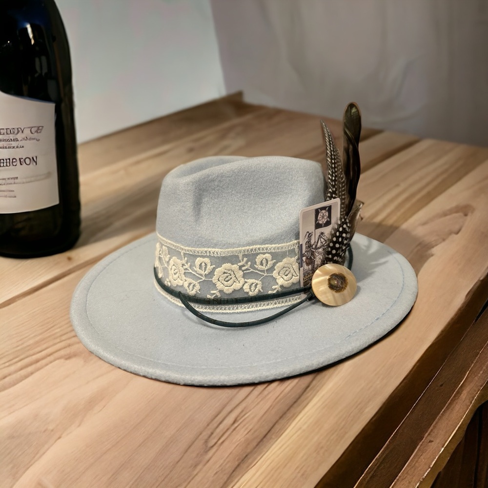 Beautiful one of a kind light blue fedora.